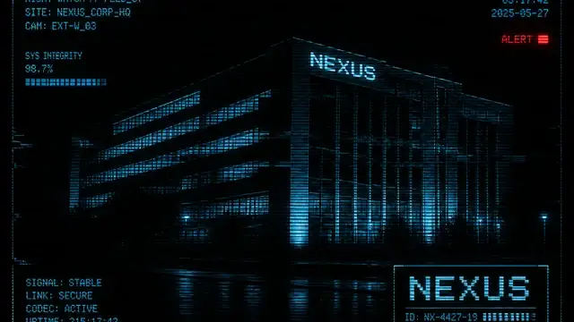 Nexus Market glitched CRT channel still on a dark field