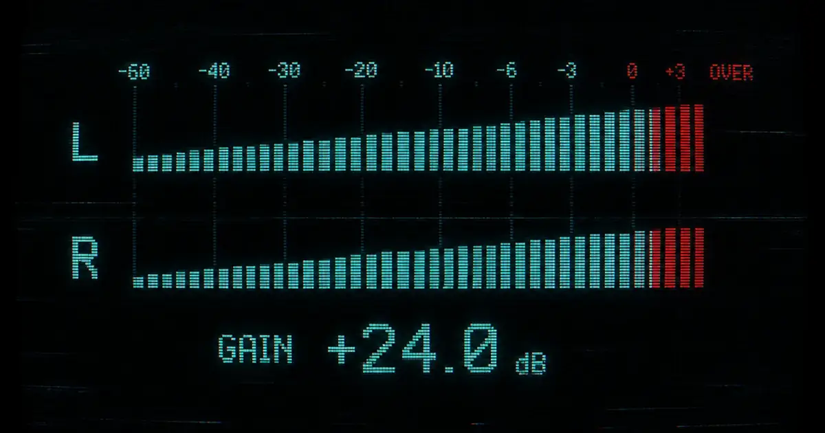 Stacked cyan amplitude bars with red overload ticks