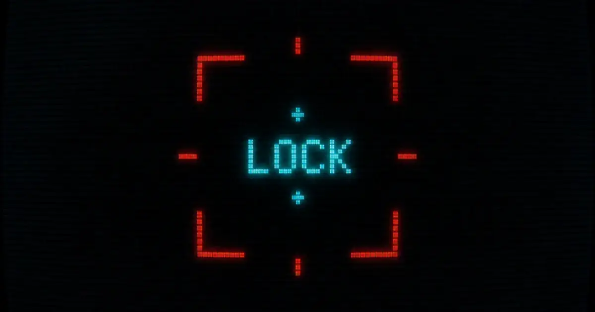 Red armed lock brackets around a cyan live tick