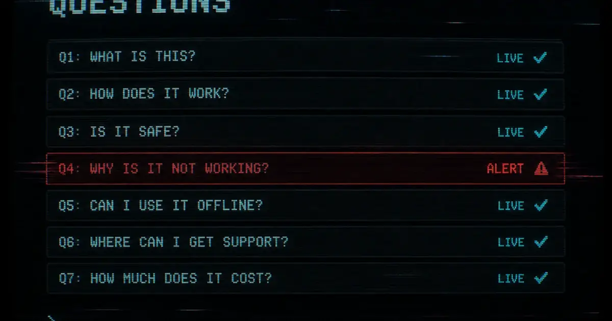 Stacked FAQ bands with cyan live and red alert ticks