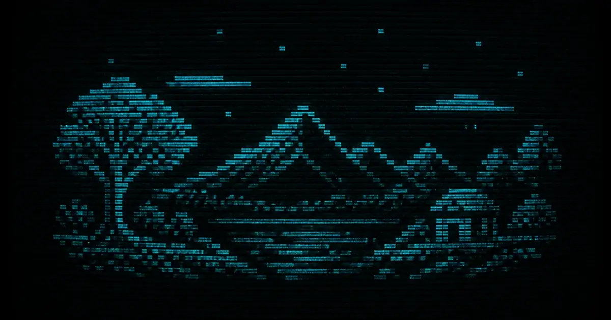 Horizontal raster rows glowing cyan over charcoal