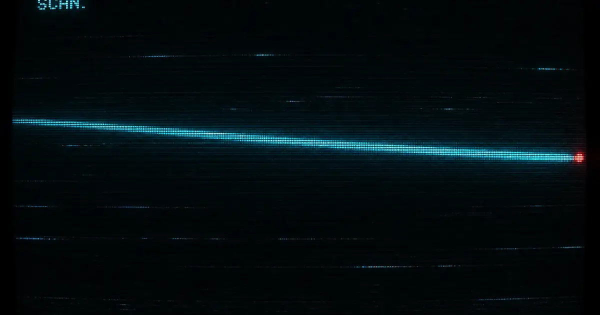 Sweeping cyan raster line across a dark CRT field