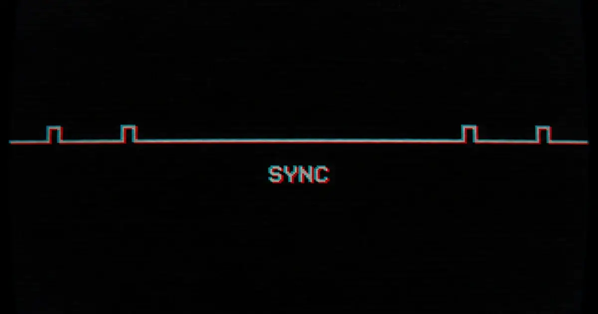 Misregistered cyan and red sync pulses on CRT