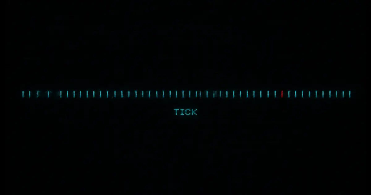 Fifty-six cyan ticks as a string on a dark CRT