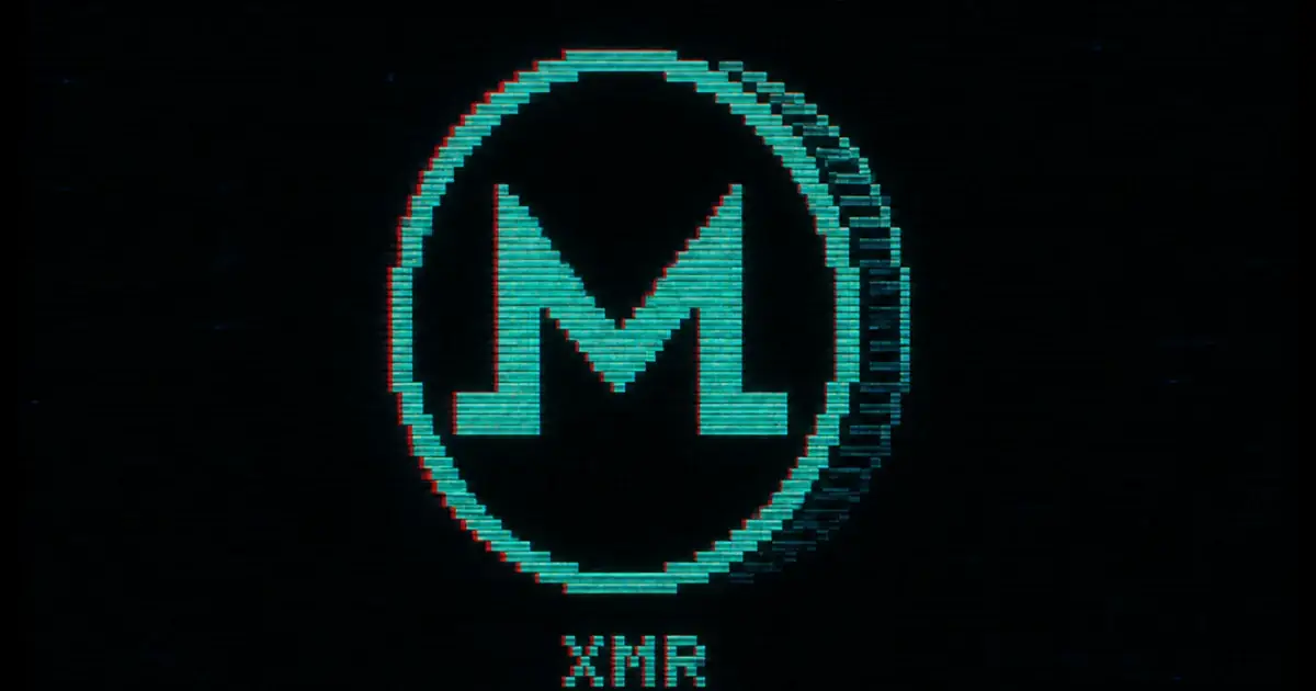 Monero talk as a cyan coin silhouette with red fringe