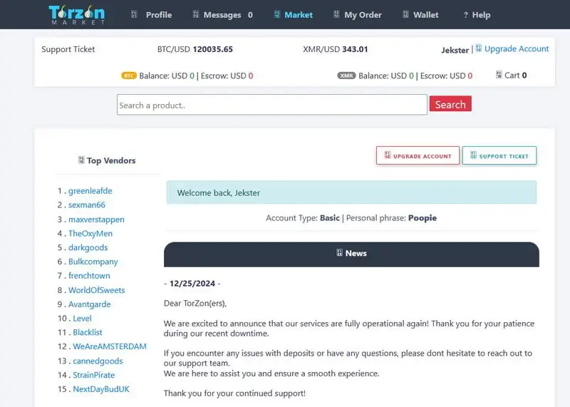 Full Torzon Market marketplace screenshot shown without cropping